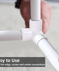 32 Pack One Half Inch 3 Way PVC Fittings Furniture Grade Elbow Connectors, close-up of white corner connection