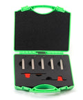 YUFUTOL mini indexable lathe tool set in green case; five 5/16 in shank nickel-plated carbide turning tools.