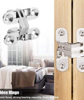 Two Pack 180 Degree Hidden Door Hinges Zinc Alloy Invisible Concealed Cross Hinge For Cabinets And Furniture Easy Installation