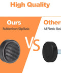 12 Pack Slick 1/4-20 Thread Furniture Levelers comparison showing rubber non-slip base versus all plastic base for durability.