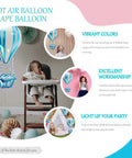 4D Hot Air Balloon Mylar Foil Balloons 35 Inch Blue 4 Pack Helium Floating Decorations For Kids Birthday Party Baby Shower Nursery Room Decor Trendy IG Worthy Photo Backdrop Garland, shown enhancing toddler birthday with vivid colors.