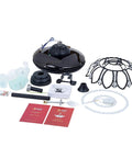 Ceiling Fan with Crystal Lights Retractable Blades 6 Speeds for Living assembly parts featuring black blades, crystal accents, and manuals.