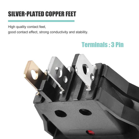 Top Shelf Red Illuminated Rocker Switch 3 Pin 2 Position SPST Toggle With Knockout Glow Road Ready For Marine Boats Trucks and Workshop Equipment AC 250V 15A 125V 20A showing silver-plated copper terminals.