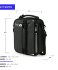 Fridge Cold Expandable Insulated Lunch Box Keeps Your Grub Frosty All Day With Twin Ice Walls Zero Leak Guarantee And Roomy Interior Fit For School Or Nine To Five Grind In Black And Silver, shown with dimensions.