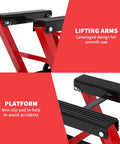 Beefy Hydraulic Motorcycle Lift Jack With 1500 Lb Capacity featuring non-slip platform and lifting arms, red garage lift.
