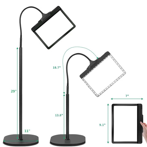 5X Rechargeable Floor Magnifying Glass With Light And Stand 43 LED Handy Hands Free Magnifier Lamp with adjustable height and lens size