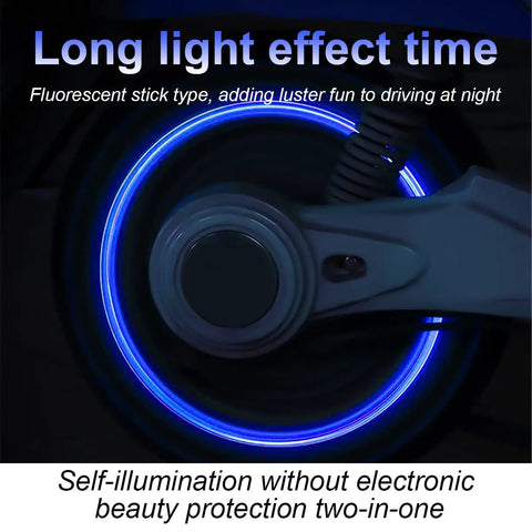 Glow In The Dark Tire Valve Caps Pack Of 12 For Cars, Trucks, SUVs, Motorcycles And Bikes, Fluorescent Blue Illuminated Valve Stems
