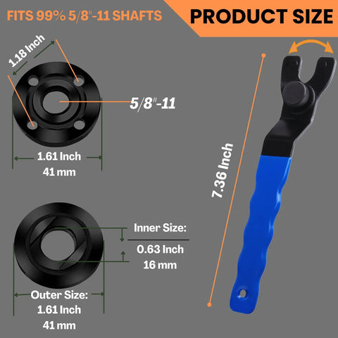 Universal Angle Grinder Wrench And Nut Kit 5 Pcs Set For Quick Nut Removal And Disc Replacement Fits 4.5 5 And 7 Inch Grinders