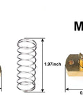 Spring Loaded Anti Backlash Nut Kit components with brass nuts and steel spring for Z Axis 8mm T8 lead screw upgrades; labeled dimensions.