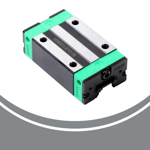 Close-up of HGR20 linear guide rail block from the Two Pack 800mm Linear Guide Rails And SFU1605 800mm Ball Screw Kit.