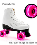 Light Up Roller Skate Wheels 8 Pack With 78A Hardness And LED Illumination Premium ABEC 9 Bearings on white quad skate