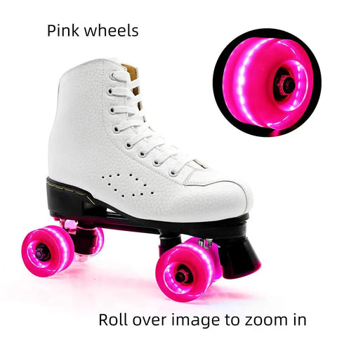 Light Up Roller Skate Wheels 8 Pack With 78A Hardness And LED Illumination Premium ABEC 9 Bearings on white quad skate