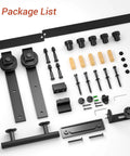 Heavy Duty Sliding Barn Door Hardware Kit With 6 Ft Track, Floor Guide And Pull Handle Set components displayed