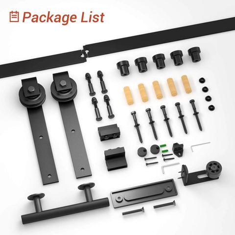 Heavy Duty Sliding Barn Door Hardware Kit With 6 Ft Track, Floor Guide And Pull Handle Set components displayed