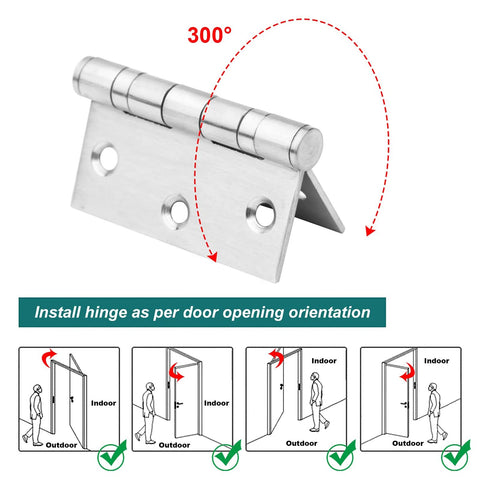 Angled view of a stainless steel 3x3 inch square door hinge, butt hinge with ball bearing