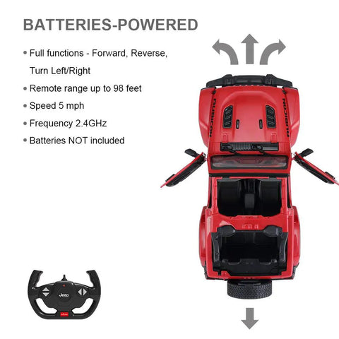 Off Road RC Jeep Wrangler JL 1 To 14 Scale Toy Car With Realistic Doors, Spring Suspension, LED Lights, And 2.4GHz Remote Control