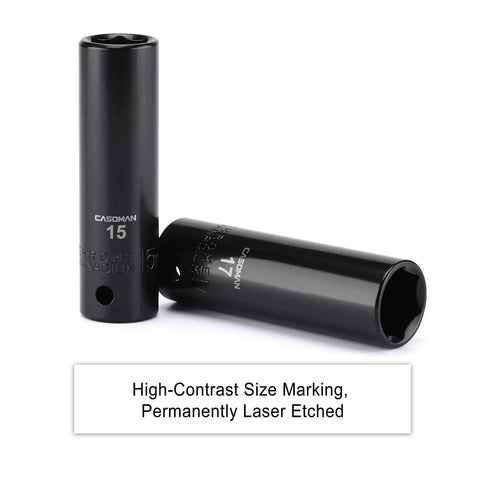 Pro Grade Deep Impact Socket Set 1/2 Inch Drive Metric Cr-V 6-Point 10 mm to 24 Mm, 14-Piece with black oxide finish