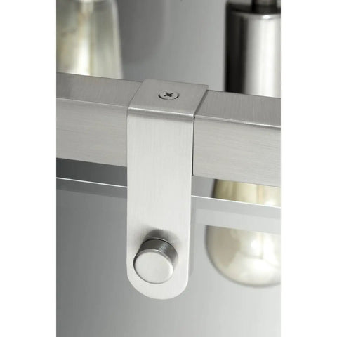 Close-up of the brushed nickel attachment on the Glayse Gray Mini Pendant Light With Frameless Beveled Glass, highlighting modern design.