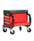 Tool Box With Built In Creeper Seat And Three Drawer Heavy Duty Tool Chest On Four Rolling Casters For Garage Shop Roller Seat And 350 Lb Capacity Sturdy Steel Construction