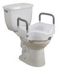 2-In-1 Raised Toilet Seat With No-Slip Removable Padded Arms For Easy Sit And Stand, 5-Inch Height Increase, Secure Locking Attachment
