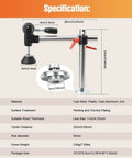 Dead Legit Sliding Table Saw Clamp And Presser Featuring Rugged Cast Iron Build With Comfy Anti Slip Grip For Precision Woodworking Shop Ready Workhorse specifications showing dimensions and materials used.