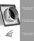 4 Inch External Extractor Wall Vent With Cushioned Non Return Flap, brushed stainless steel, 4-screw install, rubber gasket