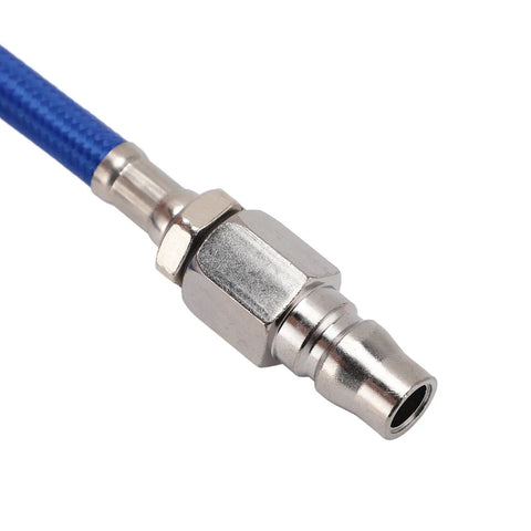 Top Shelf Pneumatic Air Pencil Die Grinder 70000 RPM Rotary Engraving Pen connector with metal fitting and blue hose.