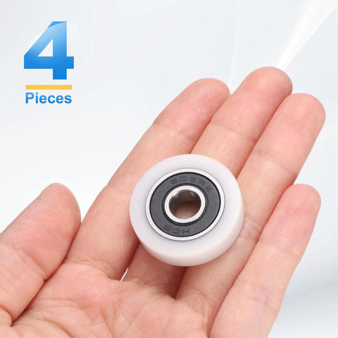 Set Of 4 White Roller Idler Bearing Pulleys 8X30X7Mm With Smooth 608RS Bearings For Quiet Conveyor Track Rolling Wheel Applications In Furniture Hardware Accessories And DIY Projects in hand.