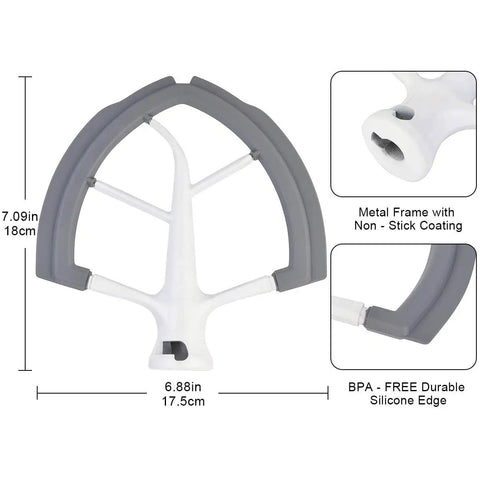 Flex Edge Beater For 6 Quart KitchenAid Bowl-Lift Stand Mixer, Flat Beater Paddle With Flexible Silicone Edges; dimensions shown