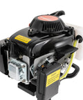 Black Beefy 4HP Gas Outboard Motor 55cc 4-Stroke with Air Cooling, close-up of engine body and manual pull start handle.