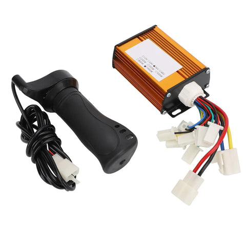 Brushed Electric Bike Controller 36V 1000W With Beefy Heat Dissipation Aluminum Shell and throttle grip, visible connectors