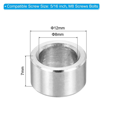 12 Pack M8 Stainless Steel Spacers 8mm ID X 12mm OD X 7mm Length Standoff For Five Sixteenth Inch Or M8 Screws Heavy Duty Metal Spacers