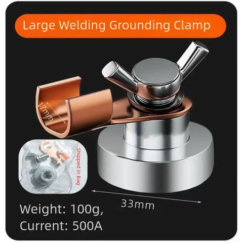 Premium Heavy-Duty Grounding Magnetic Clamp Set For Welding Jobs Includes Two Giant Sizes Plus One Small One Perfect For Fast Work And Rock Solid Hold In Any Workshop Setup No More Slipping Around, showing large welding grounding clamp with copper finish.