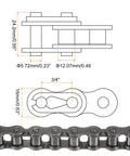 Diagram of Three-Quarter Inch Pitch 12B Metric Standard Roller Chain 5 Feet Carbon Steel Industrial Drive Chain, 80 Links