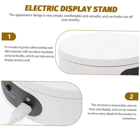 Electric Turntable Display Plate And Rotating Stand For Jewelry Show Photography Prop with white ABS surface.