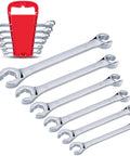 Premium Double End Metric Flare Nut Wrench Set With Rack For Fuel Brake And Air Conditioning Lines Sizes From 9 To 21 Mm Cr V Steel 6 Point Heads Rust Resistant Chrome Finish Ideal For Professional Mechanics EFFICERE