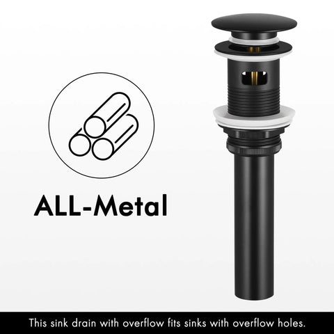 Matte Black One Hole Bathroom Faucet With Pop Up Drain Stopper, Rustproof Vanity Sink Fixture, No Overflow, NSF And cUPC Certified
