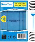 Ten Pack Wet Dry Vacuum Filter Bags For Stinger Husky Bucket Head And Other Two And A Half To Five Gallon Shop Vacuums Universal Fit VF2000 WS01025F 9 38737 Compatible Replacement Parts Heavy Duty Easy Fit packaging with filters, retaining bands, and brush