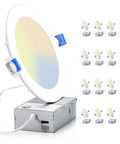 16 Pack 6 Inch LED Recessed Canless Wafer Lights With 5CCT Selectable 2700K To 5000K, Dimmable 12W 1050LM, ETL Energy Star shown