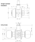 Entry Door Knob Deadbolt Combo Lock Set In Antique Brass 6 Pack With Adjustable Latch dimensions diagram
