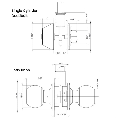 Entry Door Knob Deadbolt Combo Lock Set In Antique Brass 6 Pack With Adjustable Latch dimensions diagram