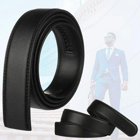 Black No Buckle Belt Strap for Men PU Durable Waistband Replacement, Adjustable Length 110 to 130 cm, 3.5 cm Wide, Easy Slip On Comfort, Everyday Wear Ready