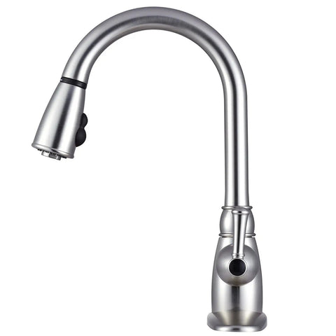 RV Non Metallic Pull Down Kitchen Sink Faucet With Detachable Sprayer Brushed Satin Nickel Finish Single Lever Handle Aerated And Spray Streams No Fuss Install