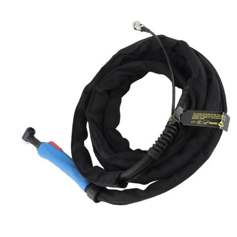 Flexible 4m Welding Torch With Ergonomic Grip And Smooth Surface, coiled and ready for use in home or professional settings.
