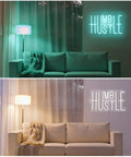 Blue Led Neon Lights Sign For Office Room And Gym Room Decor USB Powered With Adjustable Brightness above couch in dark lit room