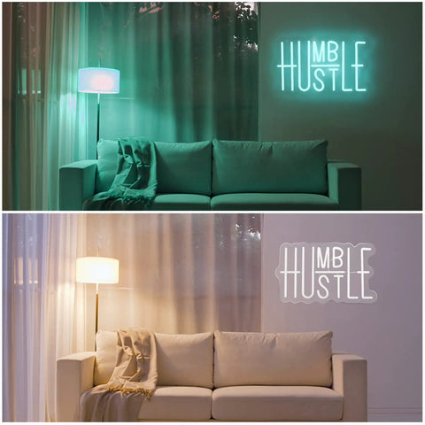 Blue Led Neon Lights Sign For Office Room And Gym Room Decor USB Powered With Adjustable Brightness above couch in dark lit room