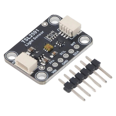 Dope TSL2591 Digital Light Sensor Module With I2C Interface High Dynamic Range Up To 88000 Lux High Sensitivity QWIIC Compatible DC 3 To 5V For Arduino Raspberry Pi And Other Microcontrollers on black PCB with header pins