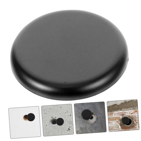 Wall Hole Patch Cover With Double Sided Adhesive Quick Fix For Drywall Holes Self Adhesive Wall Hole Filler in black, shown on various surfaces