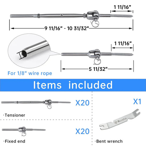 Diagram of Cable Railing Kit For Wood Posts With One Eighth Inch Wire Rope Swage Toggle Turnbuckle Hardware In T316 Stainless Steel