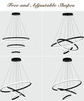 Cool Black LED Chandelier With 3 Color Temps 3000K 4000K 6000K, 60W Hanging Light Fixture with adjustable shape designs